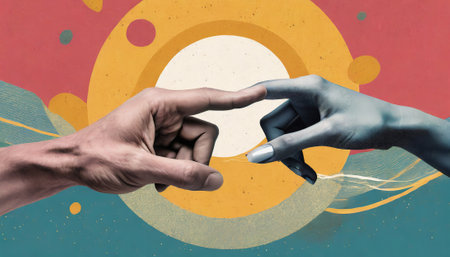 Hands of a man and a woman touching each other with their fingersの素材
