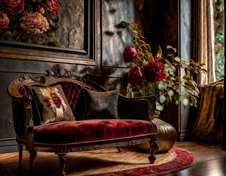 Luxury interior of the living room in classic style. Sofa and armchair. 3d renderの素材