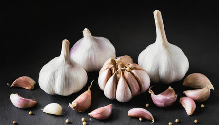 Garlic on a black background. Garlic on a black background.の素材