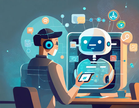 Chatbot concept. Artificial intelligence and machine learning. Vector flat illustrationの素材