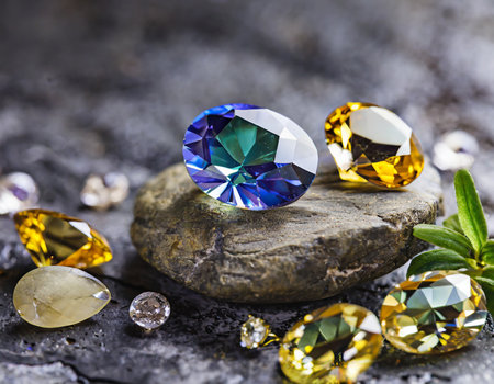 jewelry on the stone, close-up, macro photoの素材