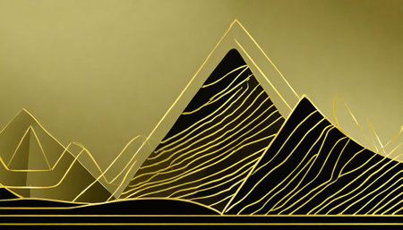 Egyptian pyramids in gold and black. 3D illustration.の素材