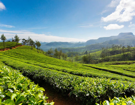 Tea Plantation in the Cameron Highlands, Malaysia on a sunny dayの素材