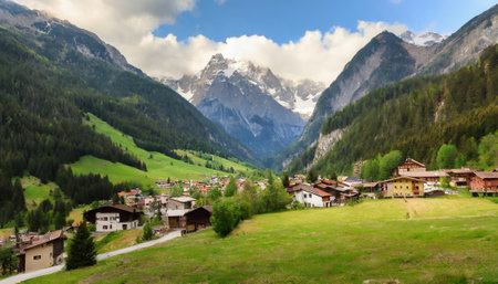 Panoramic view of the village of Grindelwald, Switzerlandの素材