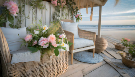 Wedding ceremony on the beach. Wedding decoration on the beachの素材