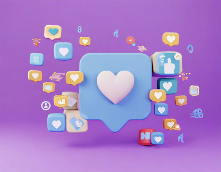 3d rendering of social media icon with speech bubble on purple backgroundの素材