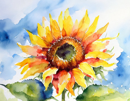 Watercolor sunflower on a white background. Hand-drawn illustrationの素材