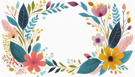 Floral frame with flowers, leaves and branches. Hand drawn vector illustration.の素材