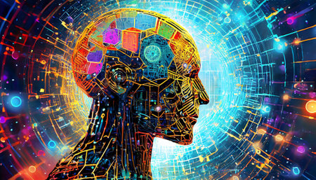 3D rendering of artificial intelligence in cyberspace. Technology conceptの素材