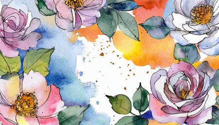 Watercolor floral botanical flowers. Wild spring leaf wildflower isolated.  illustration set. Watercolour drawing fashion aquarelle. Frame border ornament square.の素材