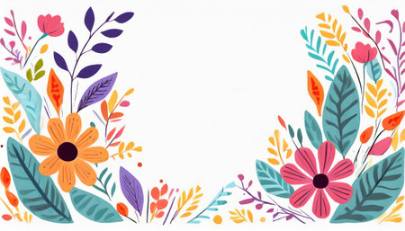 Floral frame with flowers and leaves. Hand drawn vector illustration.の素材