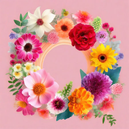 Flower frame with place for your text. Colorful flowers.の素材