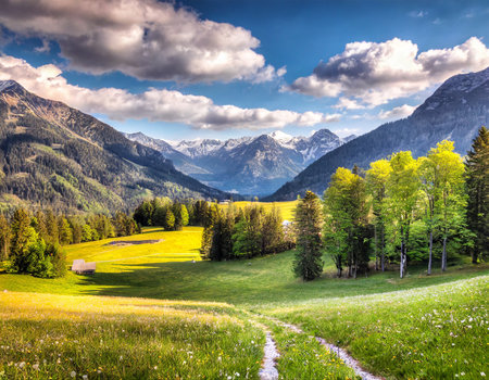 Idyllic spring landscape in the Austrian Alps. Beauty world.の素材
