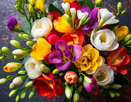 bouquet of freesia on a table, stock photoの素材