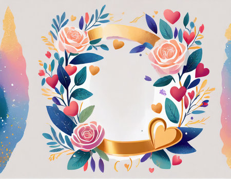 Valentine's Day greeting card with floral frame. Vector illustration.の素材