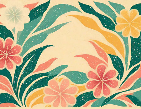 Vintage floral background, vector illustration in retro style. Hand-drawing.の素材