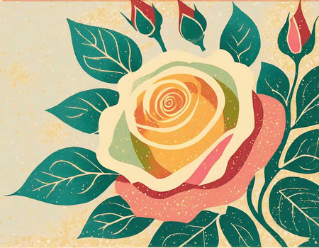 Floral background with roses and leaves. Vector illustration in retro style.の素材