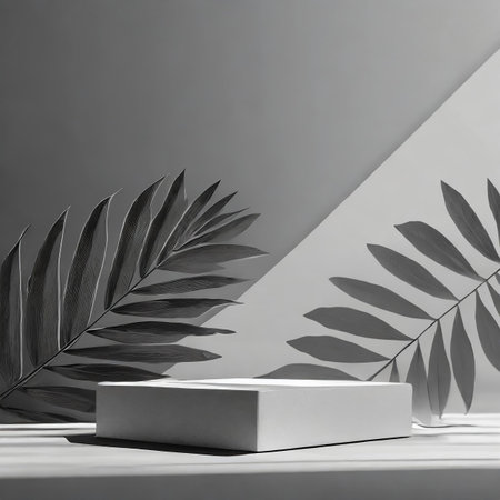 Minimal scene with podiums and tropical leaves. 3d renderの素材