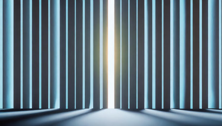 Abstract interior of empty room with luminous lines, 3d renderの素材