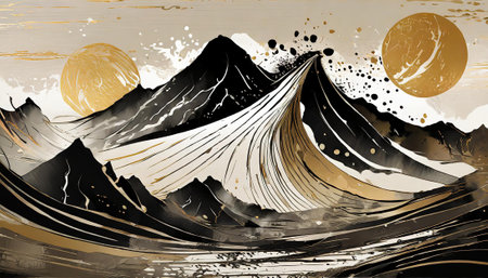 Mountain landscape. Digital art painting. Hand drawn illustration. Vector.の素材