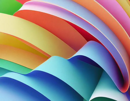 abstract colorful background with curved sheets of paper, 3d renderの素材