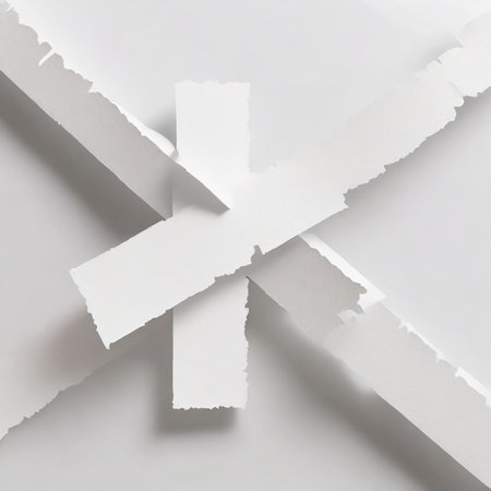 Pieces of torn paper on white background. View from above.の素材