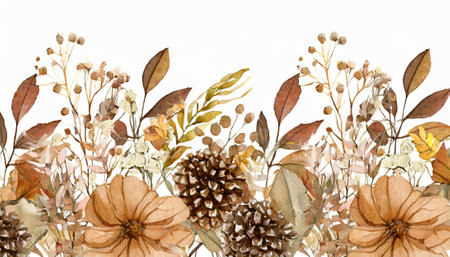 Watercolor autumn bouquet with dried flowers. Hand painted illustration.の素材