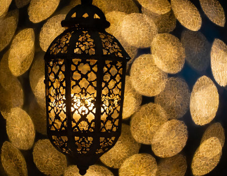 Lantern on bokeh lights background, Ramadan Kareemの素材
