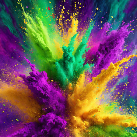 Colorful powder explosion on black background. Colorful cloud of dust.の素材