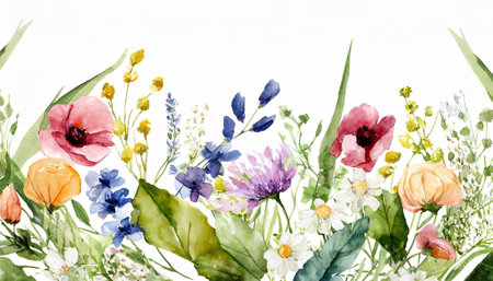 Watercolor bouquet of wildflowers. Hand painted illustration.の素材