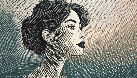 Portrait of beautiful woman. Retro style. Hand drawn illustration.の素材