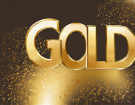 Gold golden word on golden glitter background. 3d render illustration.の素材