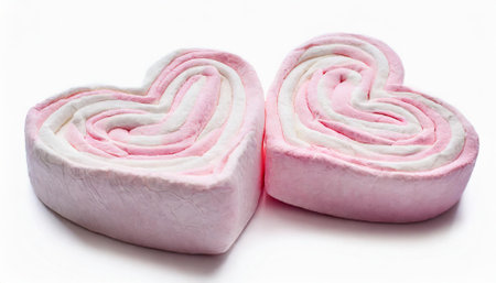 Pink and white heart shaped marshmallows on white background, Valentine's Dayの素材