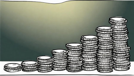 Stacks of coins on a green background. Vector illustration of money.の素材