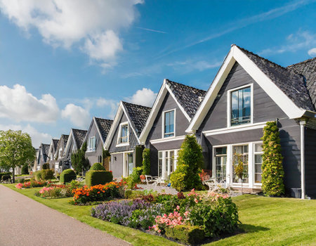 Row of modern houses in the Dutch village of Noord-Brabantの素材