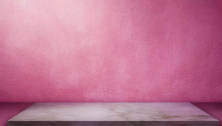 Empty white marble table top on pink wall background. For product displayの素材
