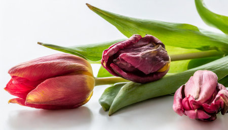 Beautiful tulips on a white background. Selective focus.の素材
