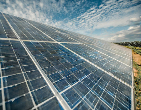 Photovoltaic panels for renewable electric production, Zaragoza Province, Aragon, Spain.の素材