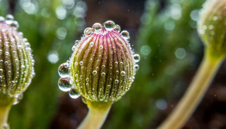 Dew drops on an African daisy (Papaver rhoeas)の素材