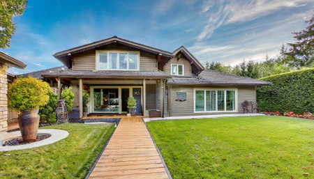 House exterior with walkout deck and patio area. Northwest, USAの素材