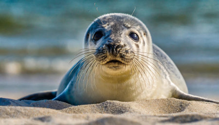 Baby Grey Seal (Halichoerus grypus) on the beachの素材
