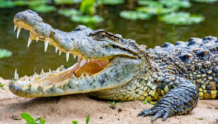 Crocodile open mouth with open mouth in the nature.の素材