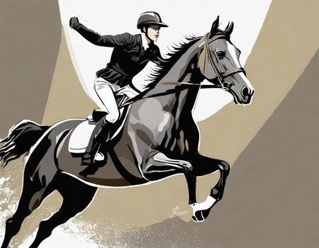jockey on horse jumping illustration in vector format very easy to editの素材