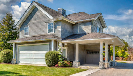 House with garage and driveway leading to the entrance. Northwest, USAの素材