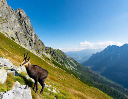 Chamois on the top of the mountain in the Carpathiansの素材