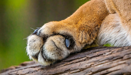 Close up of a lioness's paw, Panthera leoの素材
