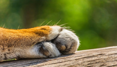 Close up of tiger paw, Thailand. (Panthera tigris altaica)の素材