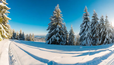 Beautiful winter landscape with snow covered fir trees in Carpathian mountainsの素材