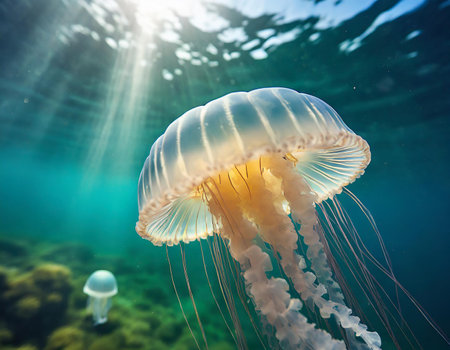 Beautiful jellyfish floating in the sea. Underwater world.の素材