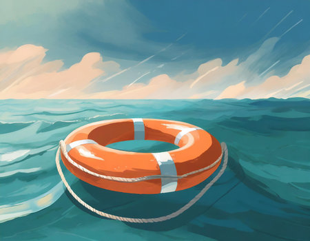 Lifebuoy in the sea. Illustration for your design.の素材